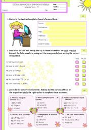 English Worksheet: Personal identification  -  Listening Test