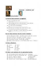 English Worksheet: grammar  vocabulary  and  functions
