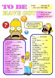 English Worksheet: TO BE and HAVE GOT with HOMER SIMPSON (personal identification)
