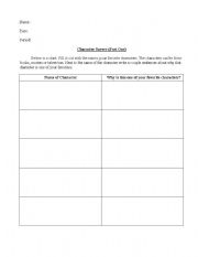 English worksheet: Types of Characters in Fiction Worksheet
