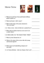 English Worksheet: Movie Trivia