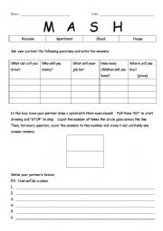 English Worksheet: MASH FUTURE TENSE SPEAKING AND WRITING PRACTICE