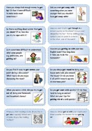 English Worksheet: Conversation cards (4) focusing on phrasal verbs with GET_1