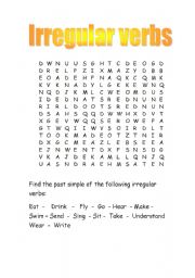 Irregular verbs wordsearch