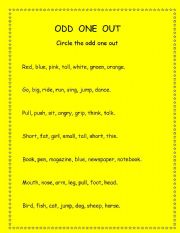 English Worksheet: Odd one out