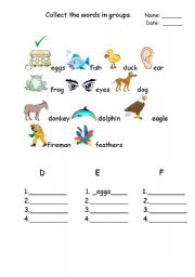 English worksheet: Collecting wrods DEF -from alphabet