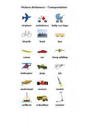 Transportation picture dictionary