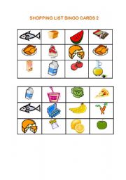 English Worksheet: SHOPPING LIST BINGO 2