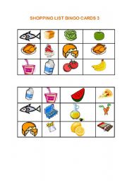 English Worksheet: SHOPPING LIST BINGO 3