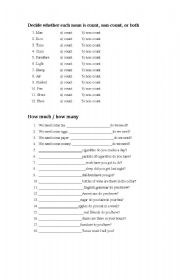 English Worksheet: How Much vs. How Many