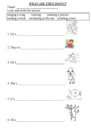 English worksheet: what are they doing?