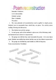 English worksheet: Poem reconstruction