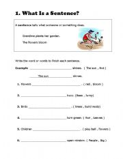 English Worksheet: What Is a Sentence?