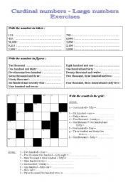 English Worksheet: Large cardinal numbers exercises