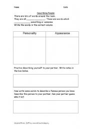 English worksheet: Describing Personality and Appearance