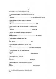 English Worksheet: B2 Sentence Transformation