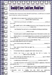 English Worksheet: SHOULD(N�T) HAVE- COULD(N�T) HAVE-  WOULD(N�T) HAVE EXERCISES WITH KEY