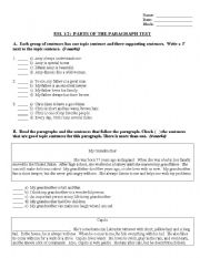 English Worksheet: Paragraph Organization Test