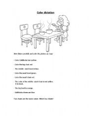 English worksheet: Goldilocks Colour dictation