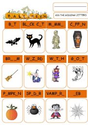 English Worksheet: Halloween  Missing Letters