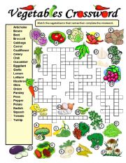 English Worksheet: Vegetables Crossword