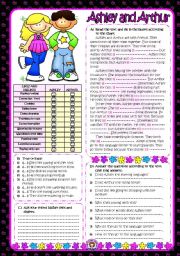 English Worksheet: Ashley and Arthur **LIKES and DISLIKES** (B&W+KEY included)