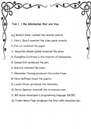 English Worksheet: Inventions