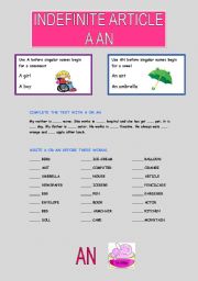 English Worksheet: INDEFINITE ARTICLE