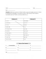 English worksheet: Associative and Commutative Properties