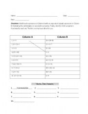 English Worksheet: Associative and Commutative Properties