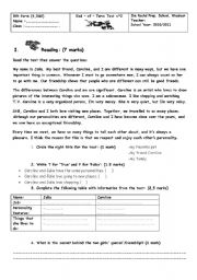 English Worksheet: end of term test n3 for 8th formers