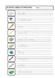 English Worksheet: school objects tracing