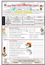 Same words used as different parts of speech