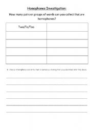 English worksheet: Homophones and Proper nouns