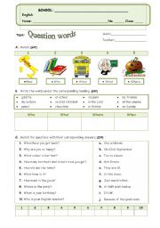 English Worksheet: Question words test