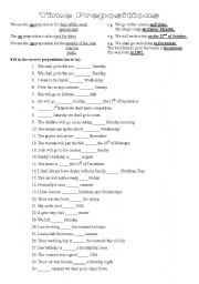 English Worksheet: Time prepositions (in, on)