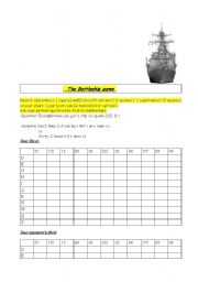 English worksheet: Game battleship plus exercises