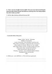 English worksheet: introducing the word philanthropy