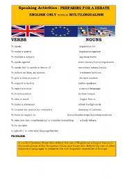 English Worksheet: English only versus Multilingualism (preparing for a debate)