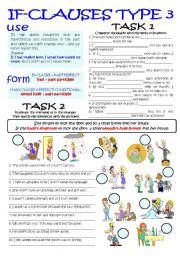 English Worksheet: CONDITIONALS TYPE 3 (greyscale and key included)