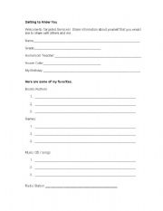 English Worksheet: Getting to Know You, Middle School Questions 