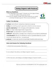 English Worksheet: CNN News Listening and Discussion - Organic Food
