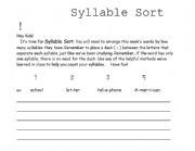 English worksheet: Syllable Sort
