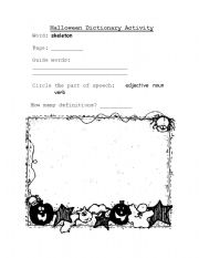 English Worksheet: Halloween Dictionary Activity