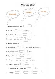 English worksheet: Where do the animals live?