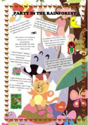 English Worksheet: Party in the rainforest. Animal poems for young learners