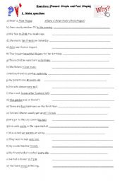 English Worksheet: Questions - Present and Past Simple (with a key)
