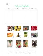 English Worksheet: Fruits and Vegetables