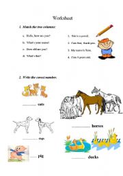 English worksheet: worksheet: numbers and easy questions