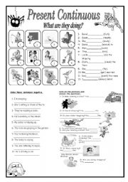 English Worksheet: Present Continuous- What are they doing?